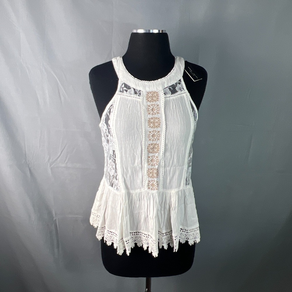 Romeo & Juliet Couture Blouse Top Womens M White Floral Lace Panels Sleeveless